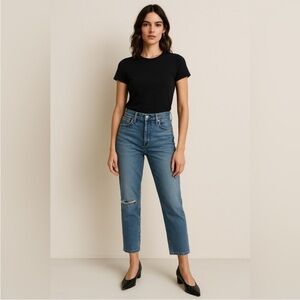 Citizens of Humanity Liya High Rise Ripped Knee Classic Fit Crop Jeans